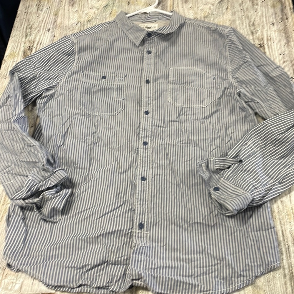 Men’s 44MM Long Sleeve Blue-White Button Down Shirt Sz XL